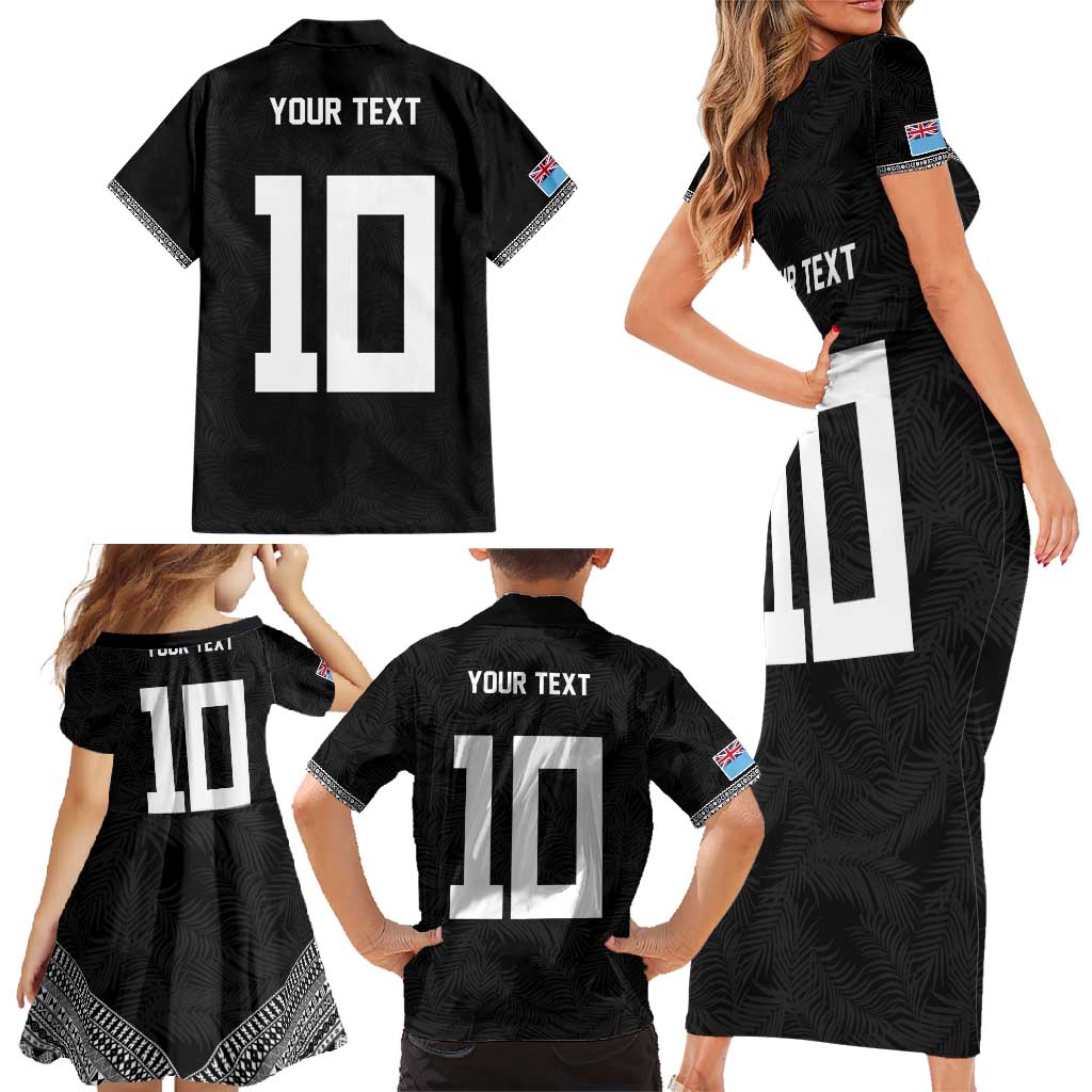 Custom Rugby Fiji Family Matching Short Sleeve Bodycon Dress and Hawaiian Shirt Fijian Masi Tribal Sporty Style Black Color LT03 - Polynesian Pride