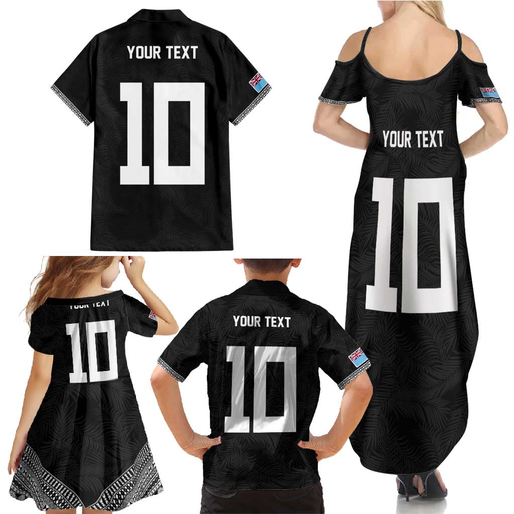 Custom Rugby Fiji Family Matching Summer Maxi Dress and Hawaiian Shirt Fijian Masi Tribal Sporty Style Black Color LT03 - Polynesian Pride