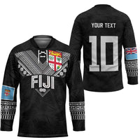 Custom Rugby Fiji Hockey Jersey Fijian Masi Tribal Sporty Style Black Color LT03 - Polynesian Pride
