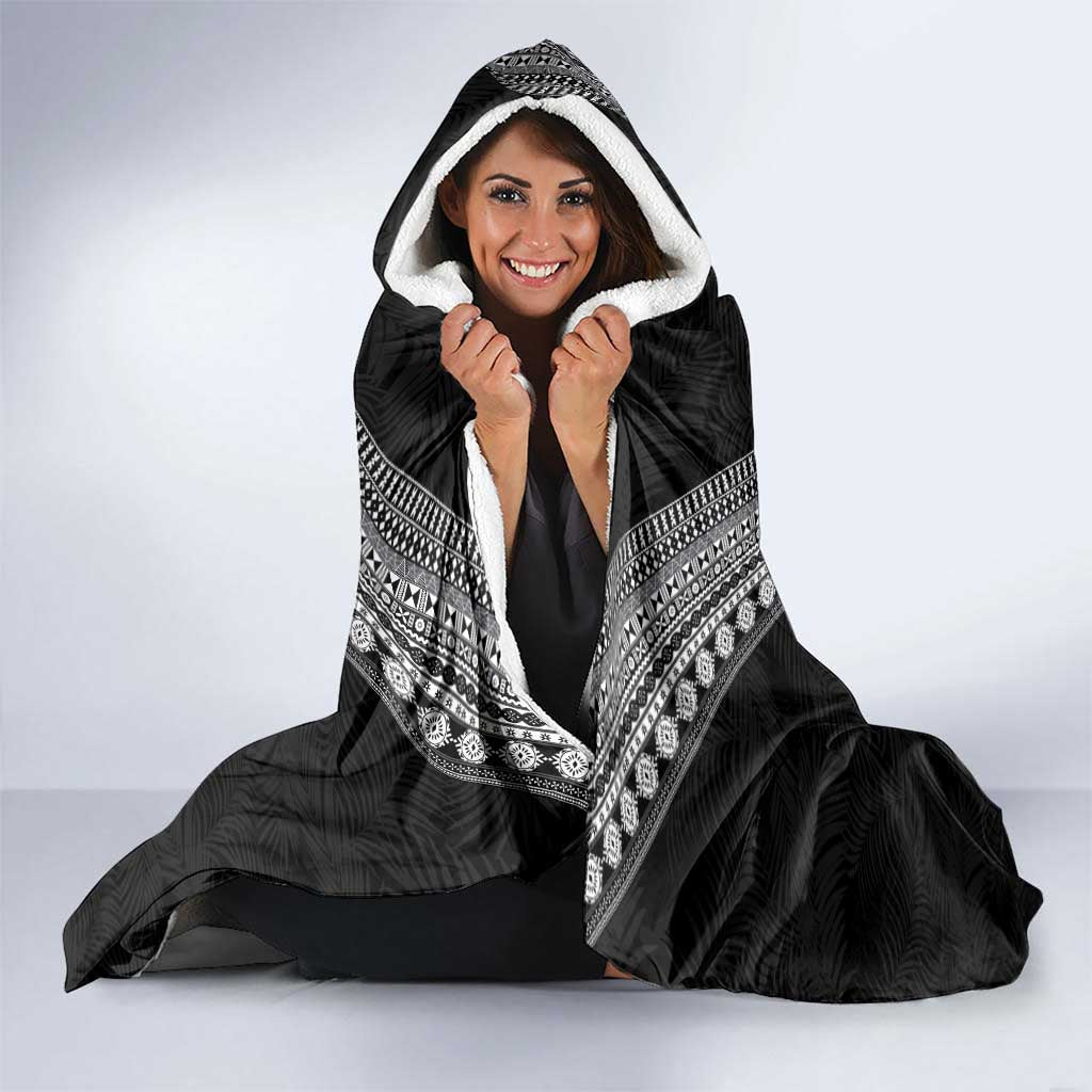 Rugby Fiji Hooded Blanket Fijian Masi Tribal Sporty Style Black Color - Polynesian Pride