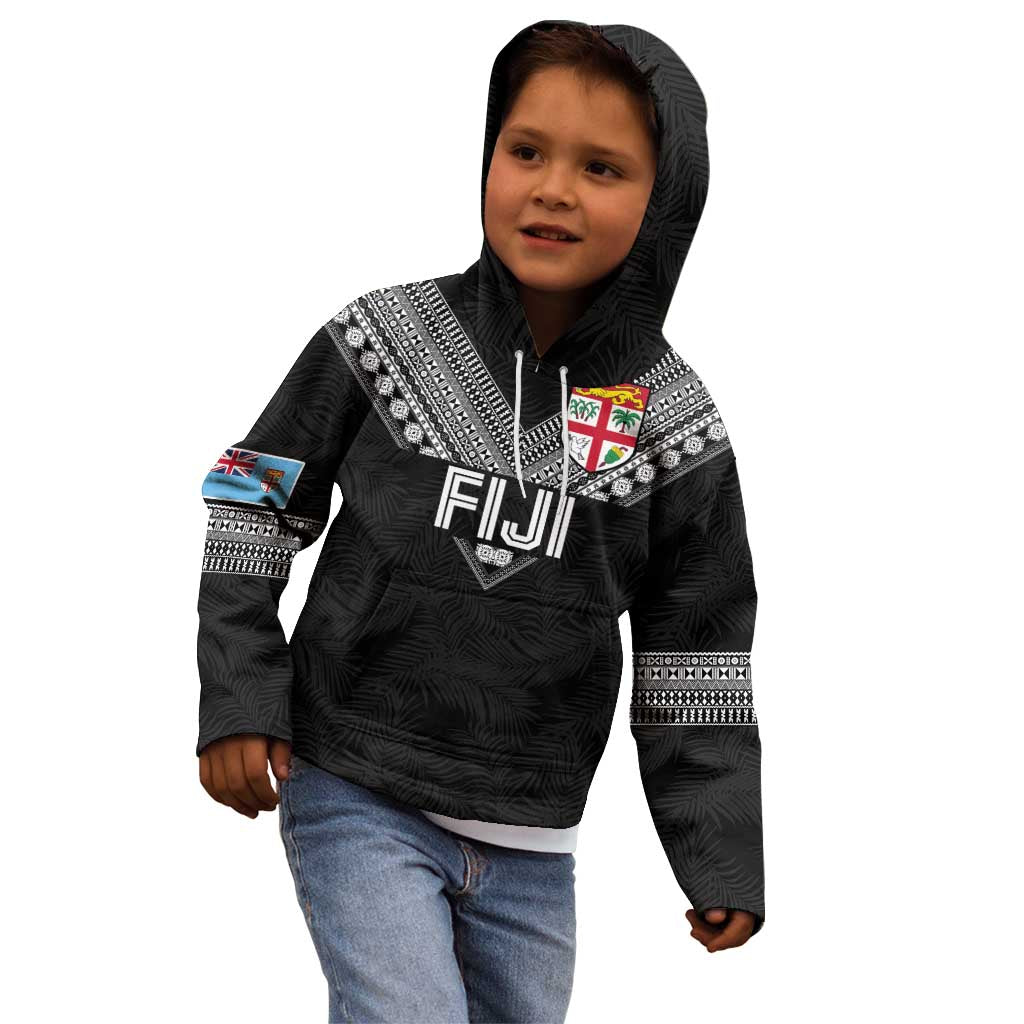 Custom Rugby Fiji Kid Hoodie Fijian Masi Tribal Sporty Style Black Color LT03 - Polynesian Pride