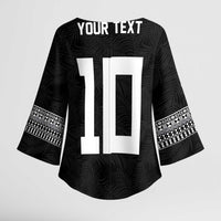 Custom Rugby Fiji Kimono Sleeve Blouse Fijian Masi Tribal Sporty Style Black Color LT03 - Polynesian Pride