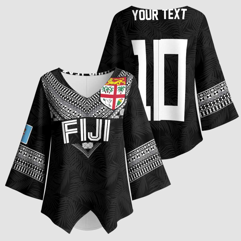 Custom Rugby Fiji Kimono Sleeve Blouse Fijian Masi Tribal Sporty Style Black Color LT03 - Polynesian Pride