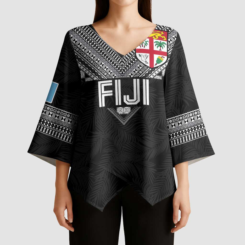 Custom Rugby Fiji Kimono Sleeve Blouse Fijian Masi Tribal Sporty Style Black Color LT03 - Polynesian Pride