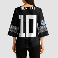 Custom Rugby Fiji Kimono Sleeve Blouse Fijian Masi Tribal Sporty Style Black Color LT03 - Polynesian Pride