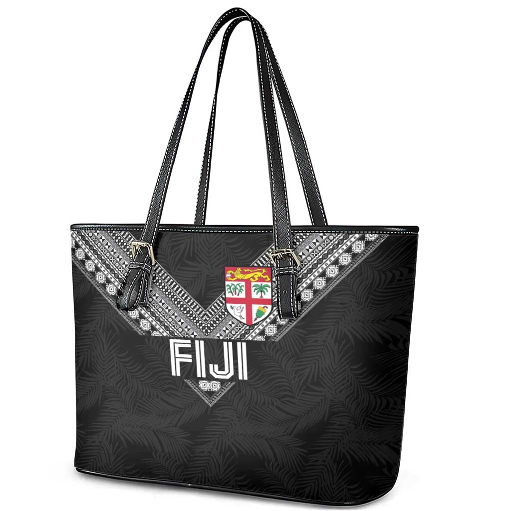 Rugby Fiji Leather Tote Bag Fijian Masi Tribal Sporty Style Black Color LT03 - Polynesian Pride