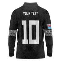 Custom Rugby Fiji Long Sleeve Polo Shirt Fijian Masi Tribal Sporty Style Black Color LT03 - Polynesian Pride