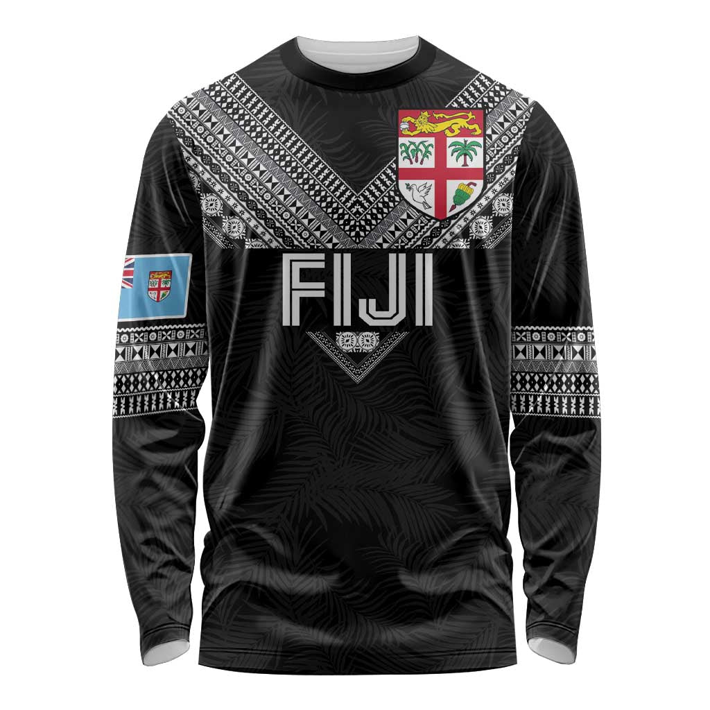 Custom Rugby Fiji Long Sleeve Shirt Fijian Masi Tribal Sporty Style Black Color - Polynesian Pride