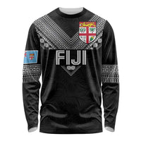 Custom Rugby Fiji Long Sleeve Shirt Fijian Masi Tribal Sporty Style Black Color - Polynesian Pride