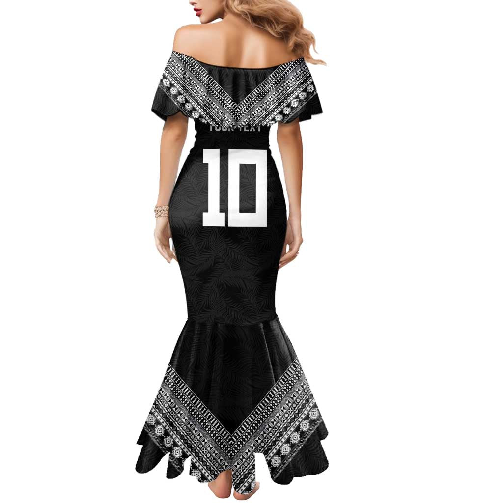 Custom Rugby Fiji Mermaid Dress Fijian Masi Tribal Sporty Style Black Color LT03 - Polynesian Pride