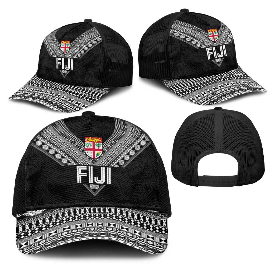 Rugby Fiji Mesh Trucker Cap Fijian Masi Tribal Sporty Style Black Color - Polynesian Pride