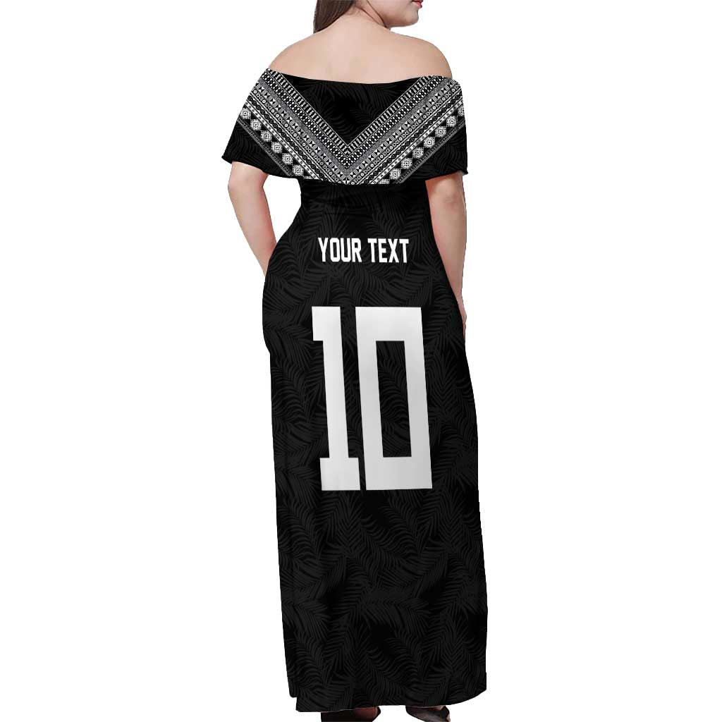 Custom Rugby Fiji Off Shoulder Maxi Dress Fijian Masi Tribal Sporty Style Black Color LT03 - Polynesian Pride