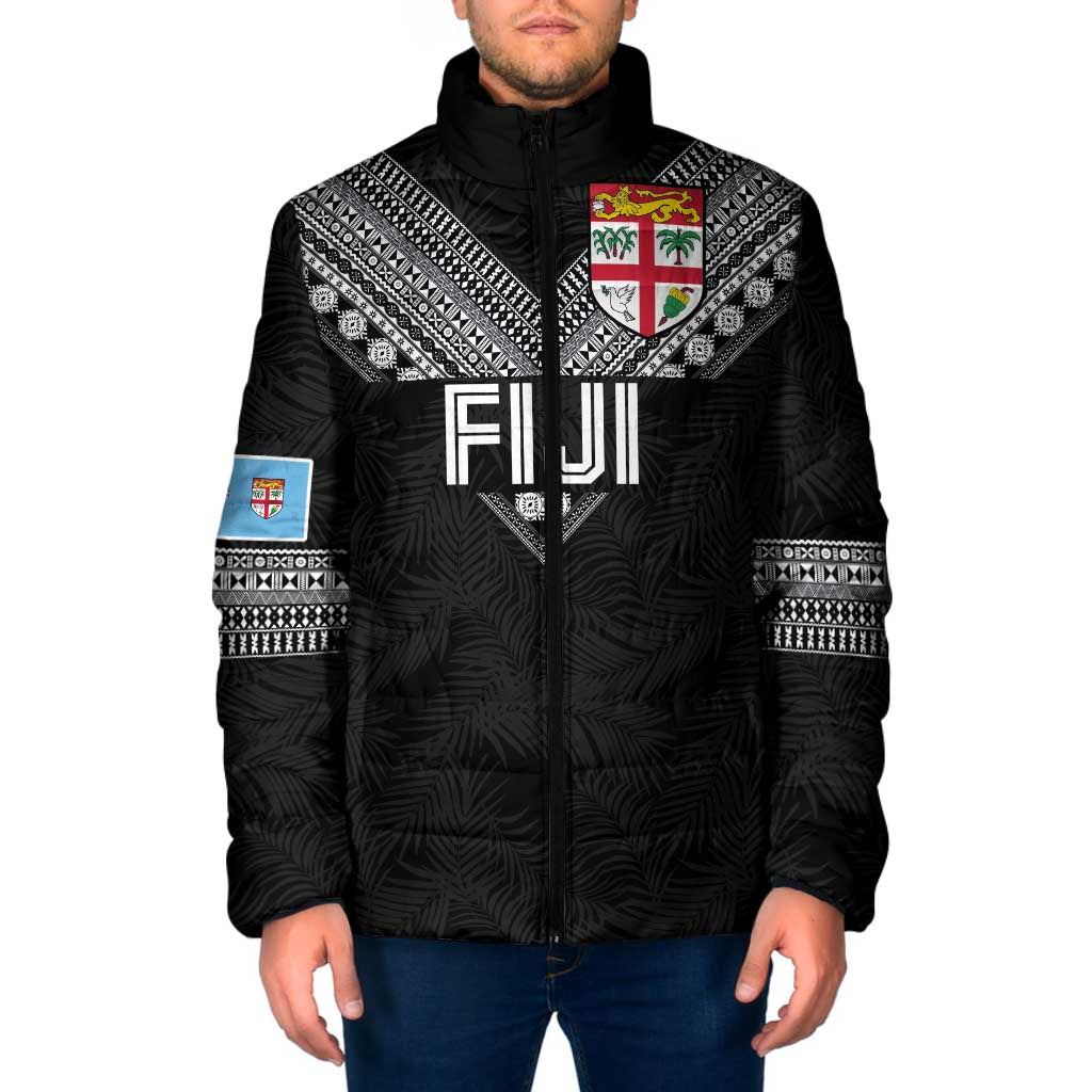 Custom Rugby Fiji Padded Jacket Fijian Masi Tribal Sporty Style Black Color - Polynesian Pride