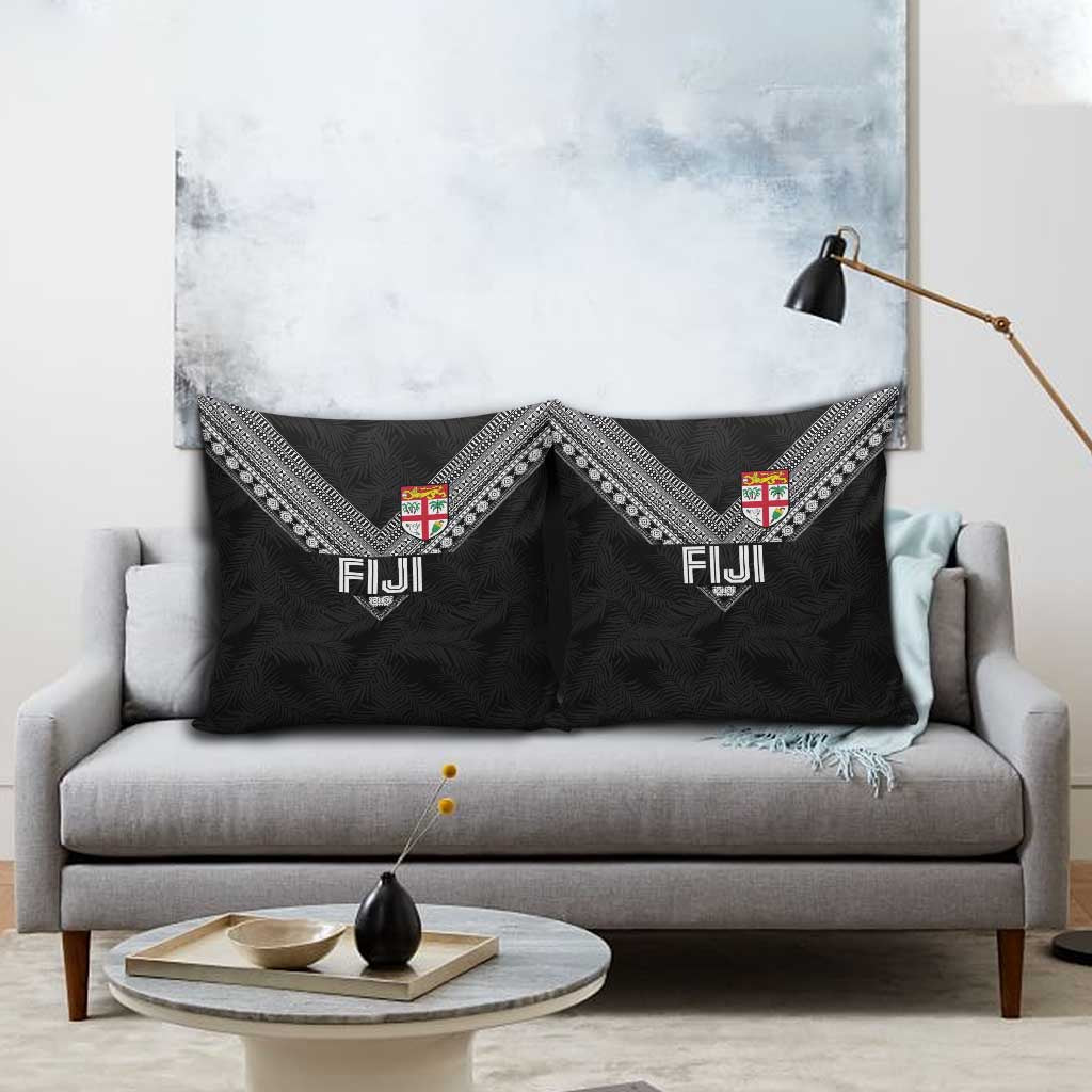 Rugby Fiji Pillow Cover Fijian Masi Tribal Sporty Style Black Color LT03 - Polynesian Pride