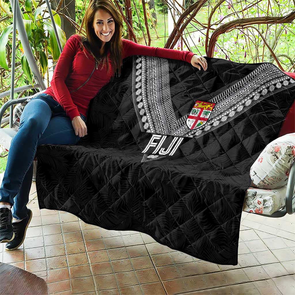 Rugby Fiji Quilt Fijian Masi Tribal Sporty Style Black Color - Polynesian Pride