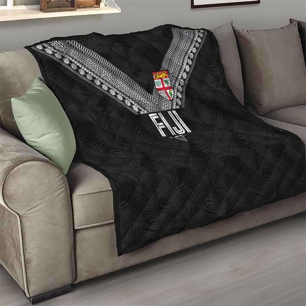 Rugby Fiji Quilt Fijian Masi Tribal Sporty Style Black Color - Polynesian Pride