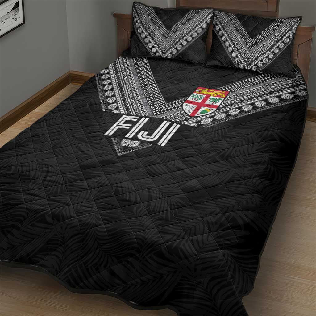 Rugby Fiji Quilt Bed Set Fijian Masi Tribal Sporty Style Black Color LT03 - Polynesian Pride