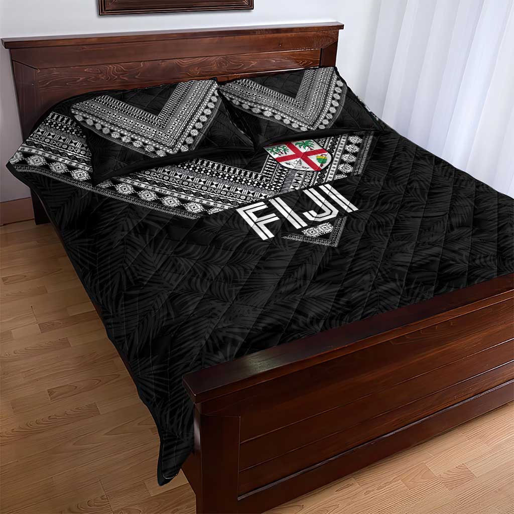 Rugby Fiji Quilt Bed Set Fijian Masi Tribal Sporty Style Black Color LT03 - Polynesian Pride