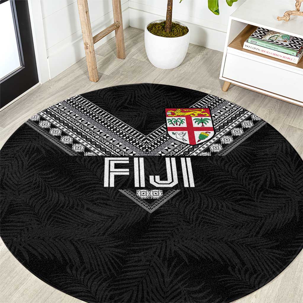 Rugby Fiji Round Carpet Fijian Masi Tribal Sporty Style Black Color LT03 Black - Polynesian Pride