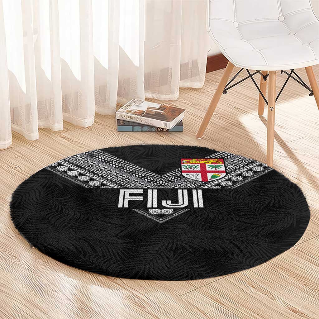 Rugby Fiji Round Carpet Fijian Masi Tribal Sporty Style Black Color LT03 - Polynesian Pride