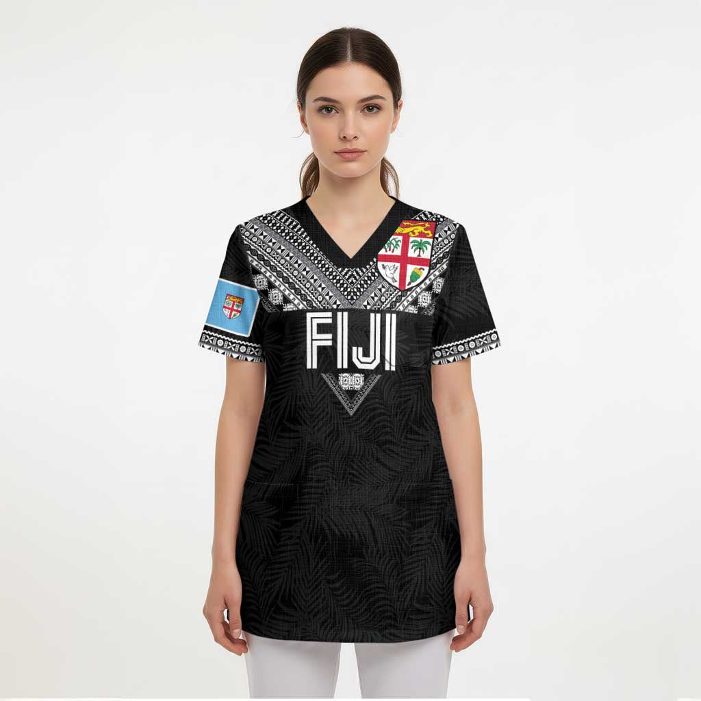 Custom Rugby Fiji Scrub Top Fijian Masi Tribal Sporty Style Black Color - Polynesian Pride