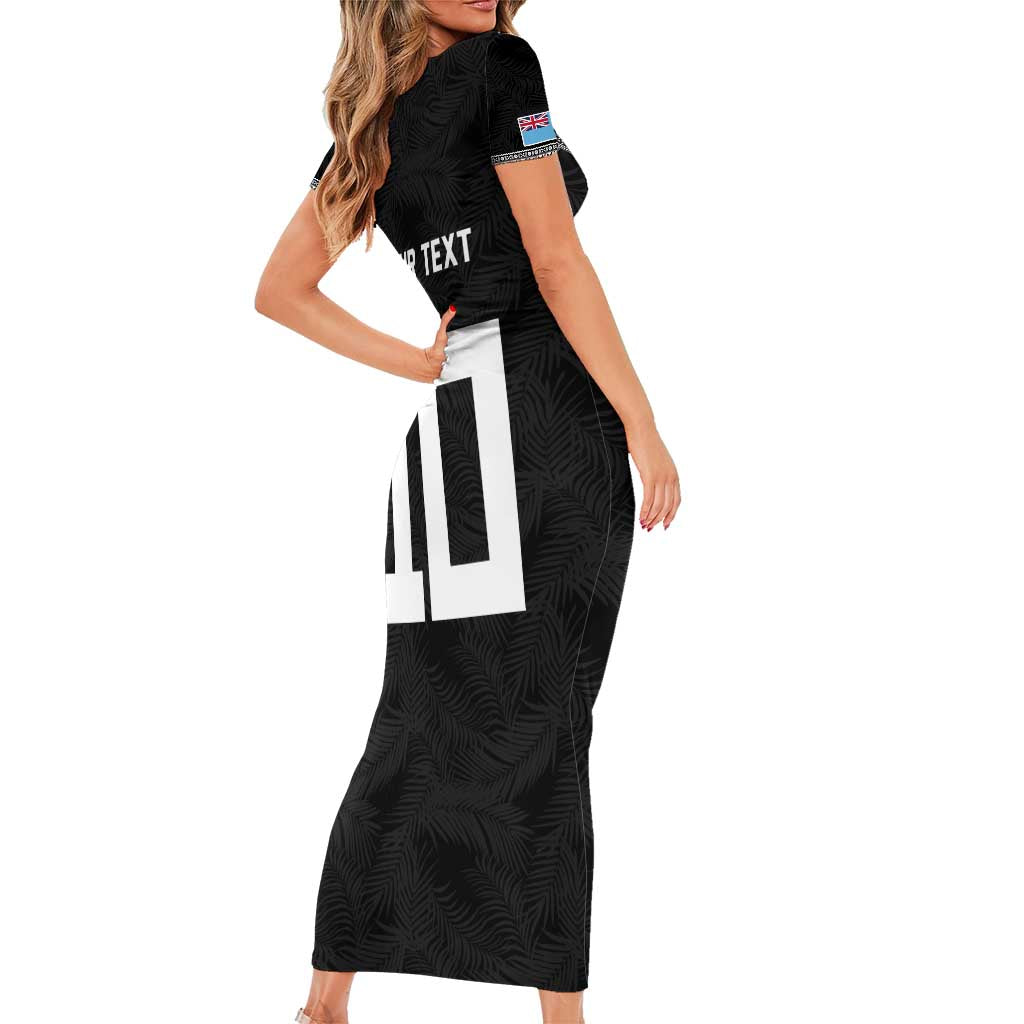 Custom Rugby Fiji Short Sleeve Bodycon Dress Fijian Masi Tribal Sporty Style Black Color LT03 - Polynesian Pride