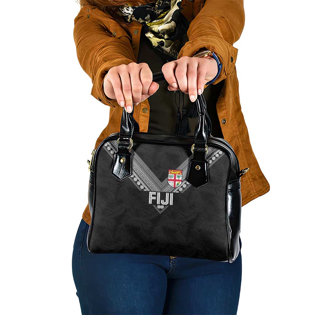 Rugby Fiji Shoulder Handbag Fijian Masi Tribal Sporty Style Black Color - Polynesian Pride