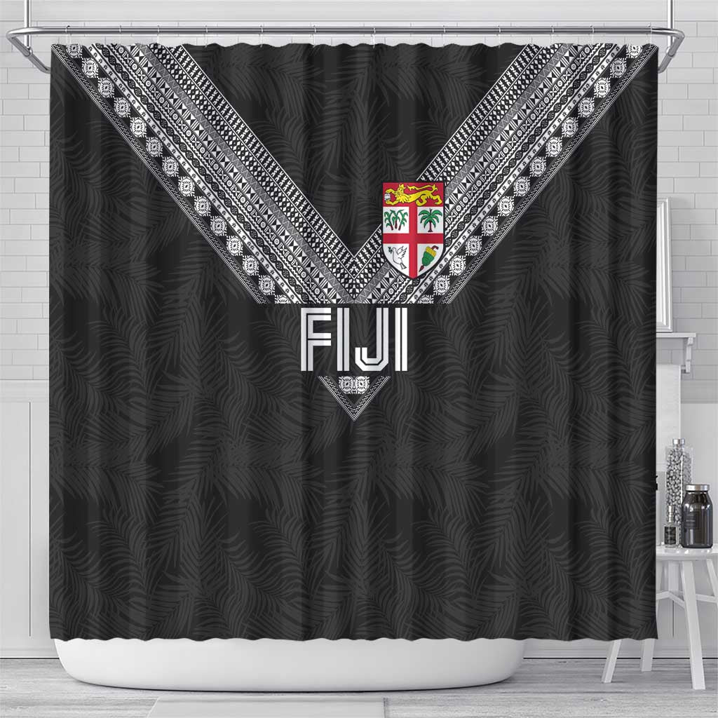Rugby Fiji Shower Curtain Fijian Masi Tribal Sporty Style Black Color - Polynesian Pride