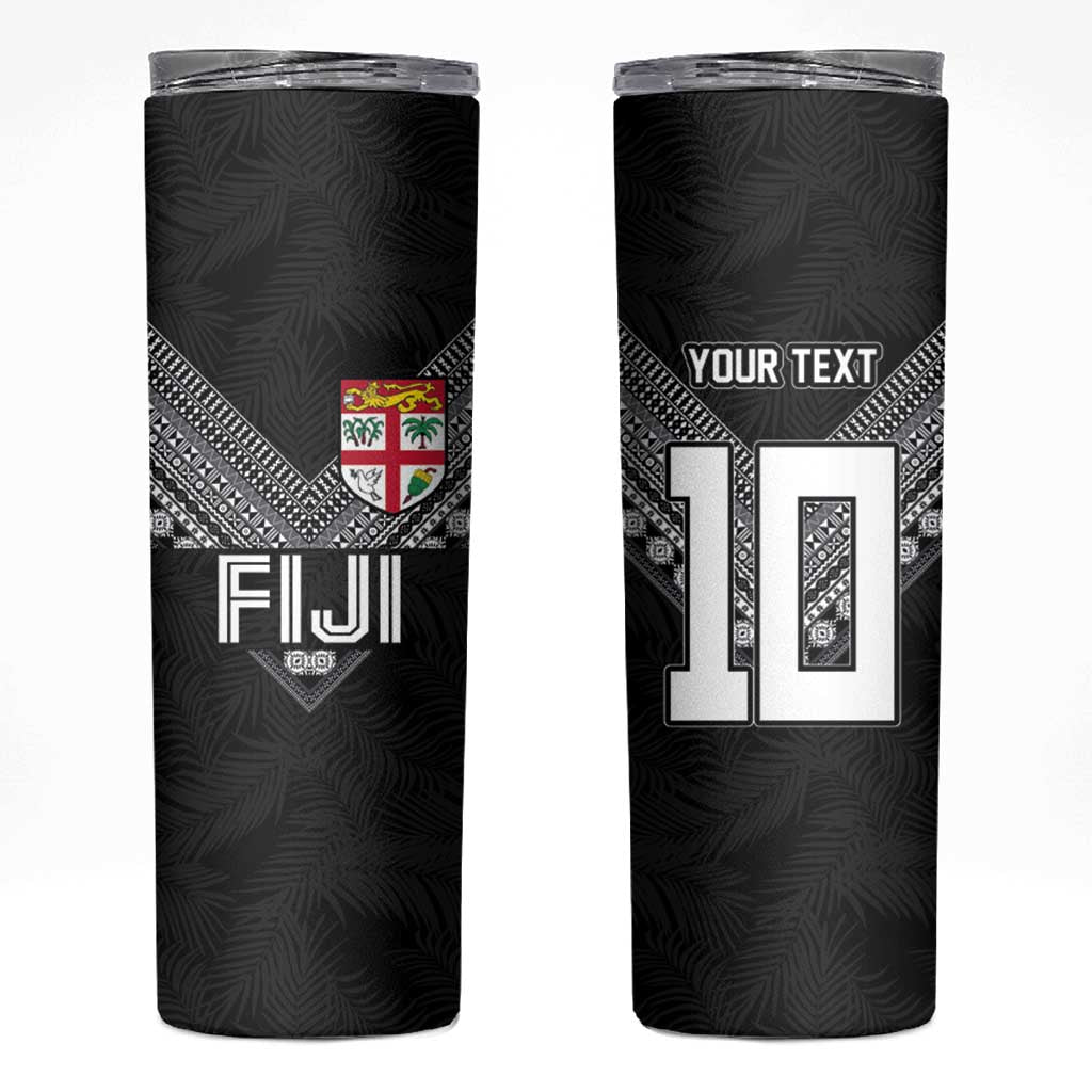 Custom Rugby Fiji Skinny Tumbler Fijian Masi Tribal Sporty Style Black Color LT03 Black - Polynesian Pride