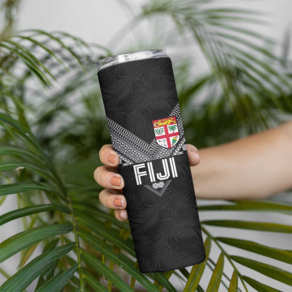 Custom Rugby Fiji Skinny Tumbler Fijian Masi Tribal Sporty Style Black Color LT03 - Polynesian Pride