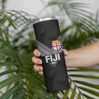Custom Rugby Fiji Skinny Tumbler Fijian Masi Tribal Sporty Style Black Color LT03 - Polynesian Pride