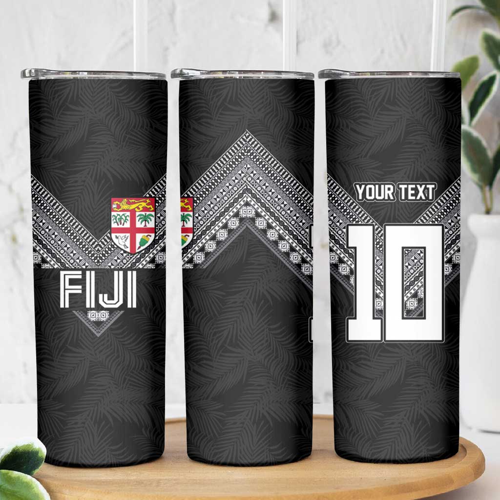 Custom Rugby Fiji Skinny Tumbler Fijian Masi Tribal Sporty Style Black Color LT03 - Polynesian Pride