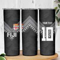 Custom Rugby Fiji Skinny Tumbler Fijian Masi Tribal Sporty Style Black Color LT03 - Polynesian Pride