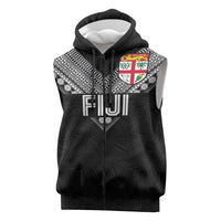 Custom Rugby Fiji Sleeveless Zip Hoodie Fijian Masi Tribal Sporty Style Black Color LT03 Black - Polynesian Pride