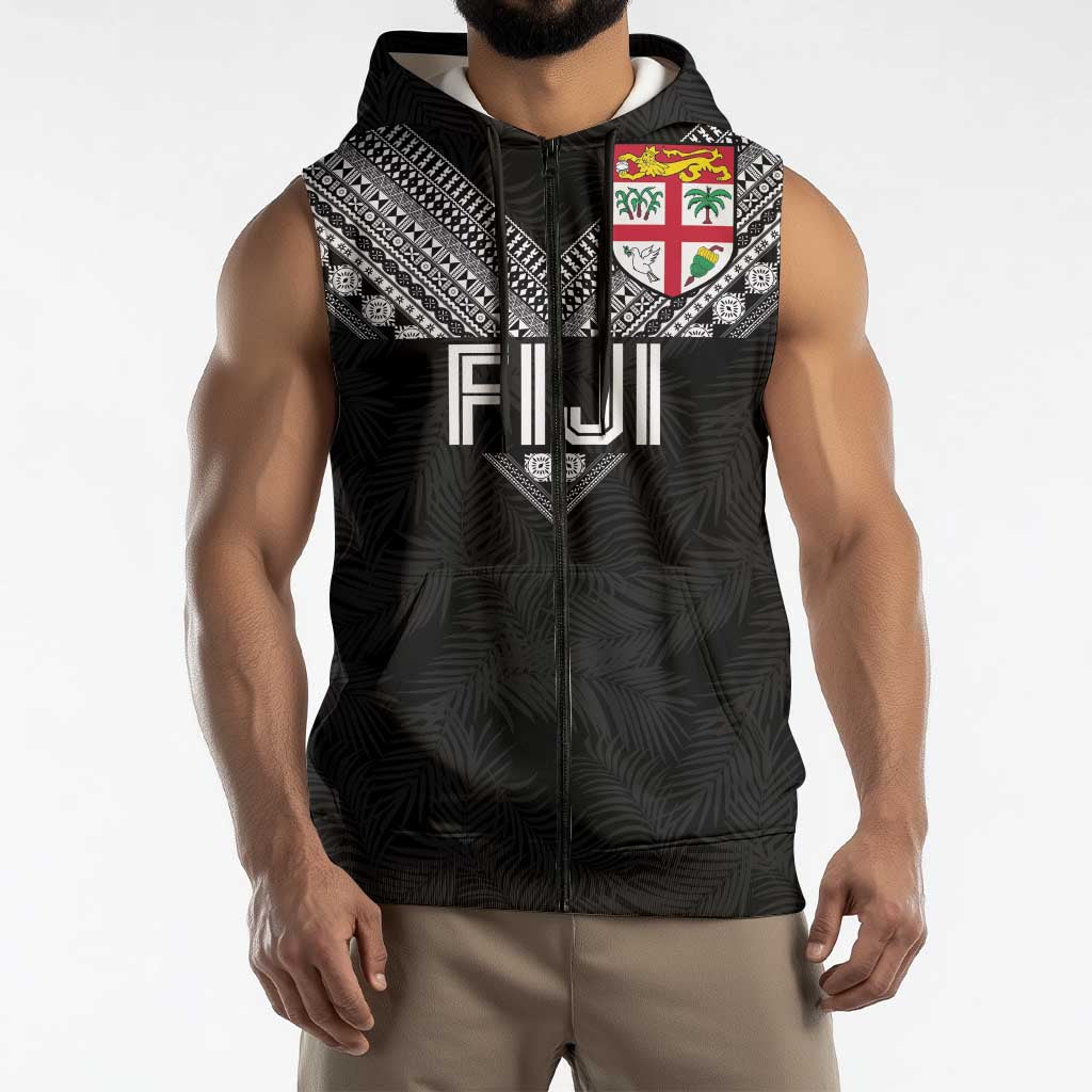Custom Rugby Fiji Sleeveless Zip Hoodie Fijian Masi Tribal Sporty Style Black Color LT03 - Polynesian Pride