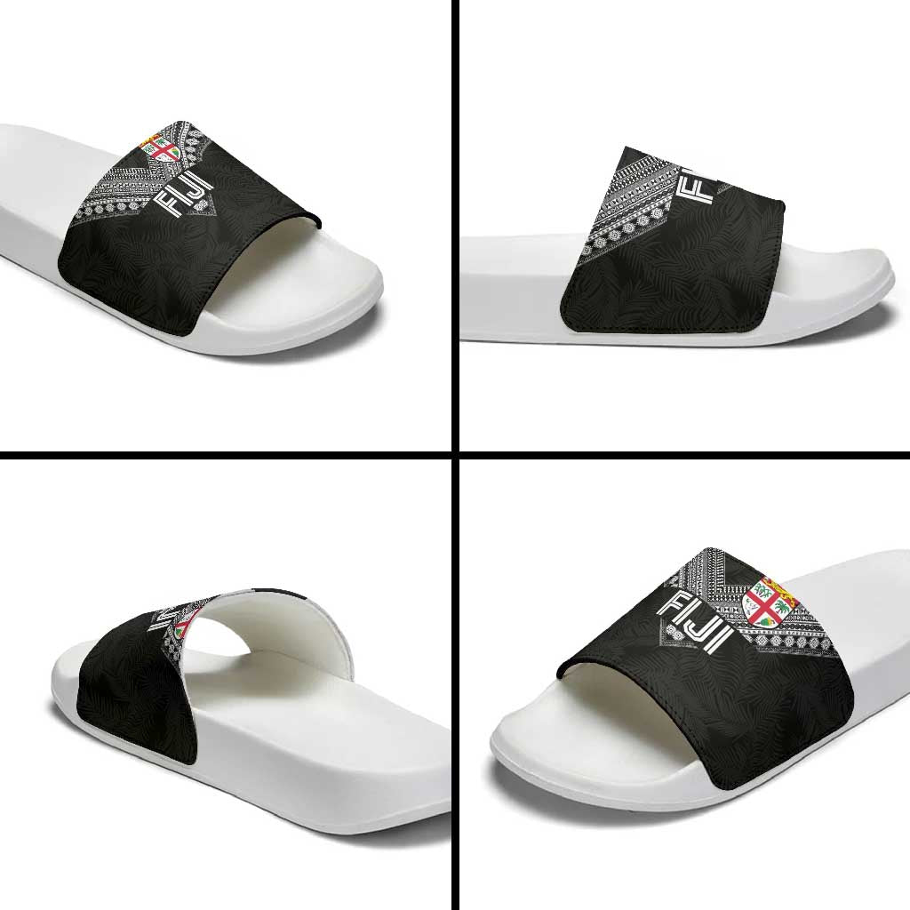 Rugby Fiji Slide Sandals Fijian Masi Tribal Sporty Style Black Color LT03 - Polynesian Pride