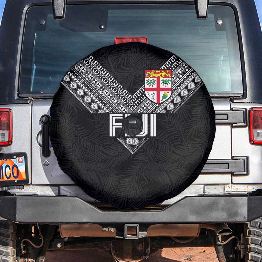 Rugby Fiji Spare Tire Cover Fijian Masi Tribal Sporty Style Black Color - Polynesian Pride