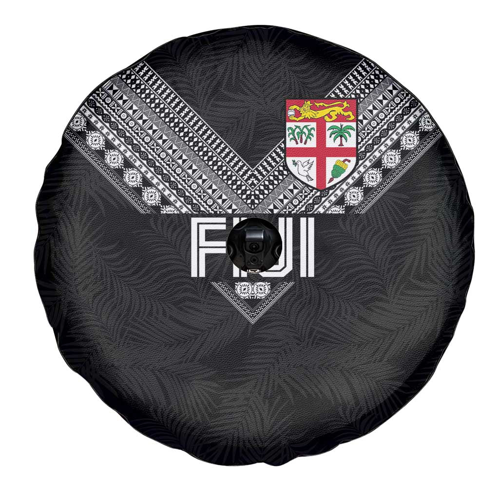 Rugby Fiji Spare Tire Cover Fijian Masi Tribal Sporty Style Black Color LT03 - Polynesian Pride