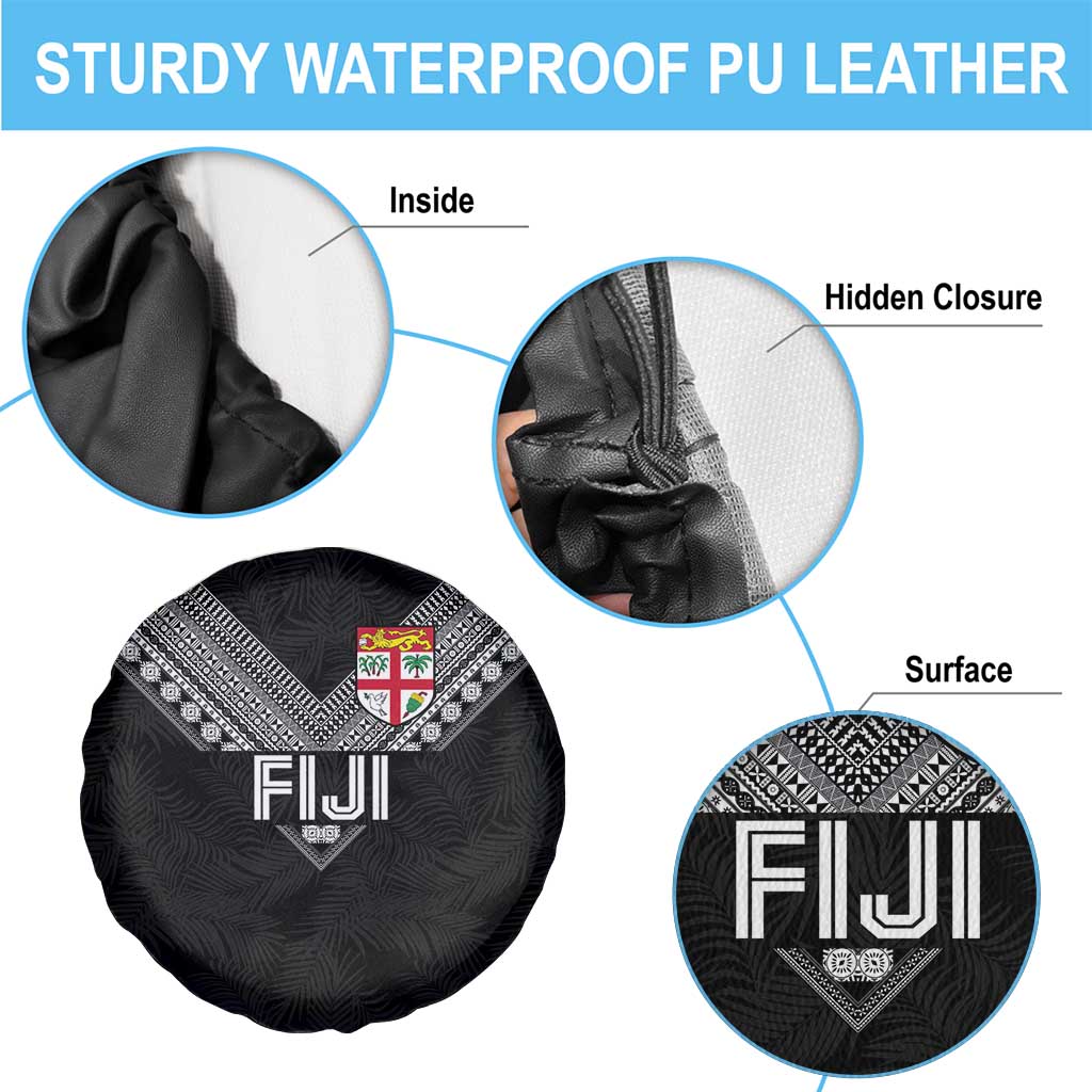 Rugby Fiji Spare Tire Cover Fijian Masi Tribal Sporty Style Black Color LT03 - Polynesian Pride