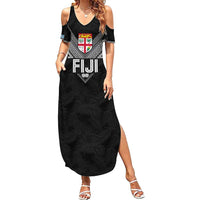 Custom Rugby Fiji Summer Maxi Dress Fijian Masi Tribal Sporty Style Black Color LT03 Women Black - Polynesian Pride