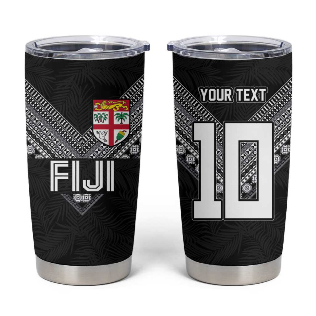 Custom Rugby Fiji Tumbler Cup Fijian Masi Tribal Sporty Style Black Color - Polynesian Pride