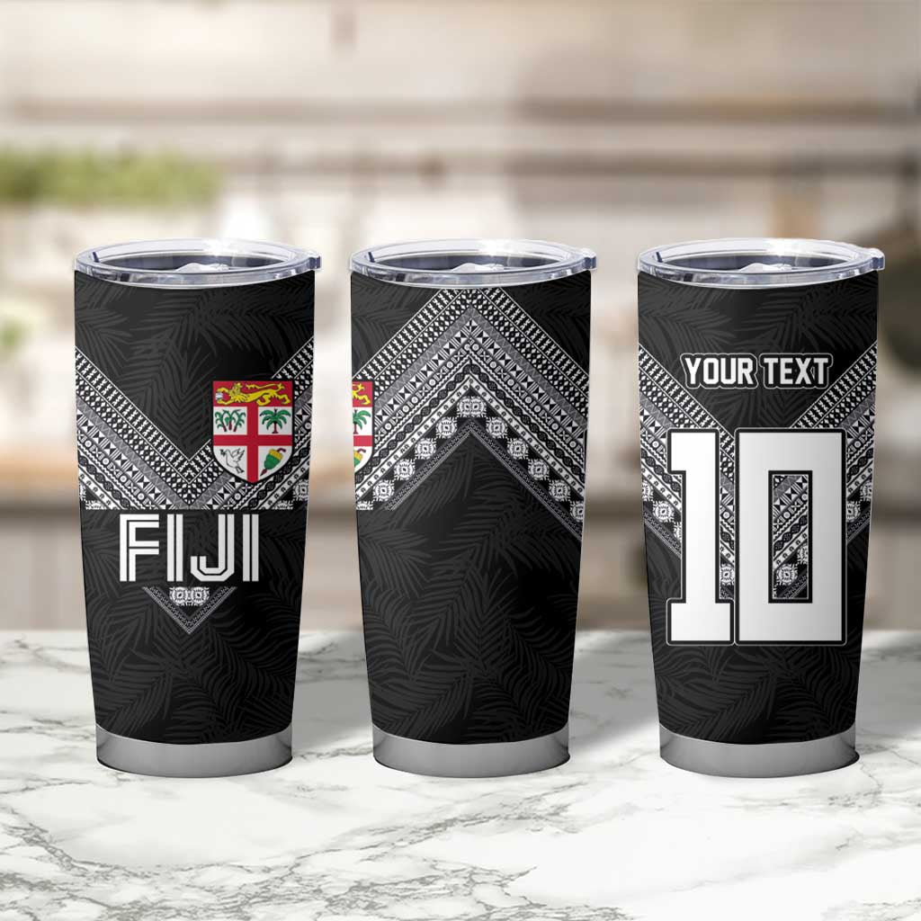 Custom Rugby Fiji Tumbler Cup Fijian Masi Tribal Sporty Style Black Color LT03 - Polynesian Pride