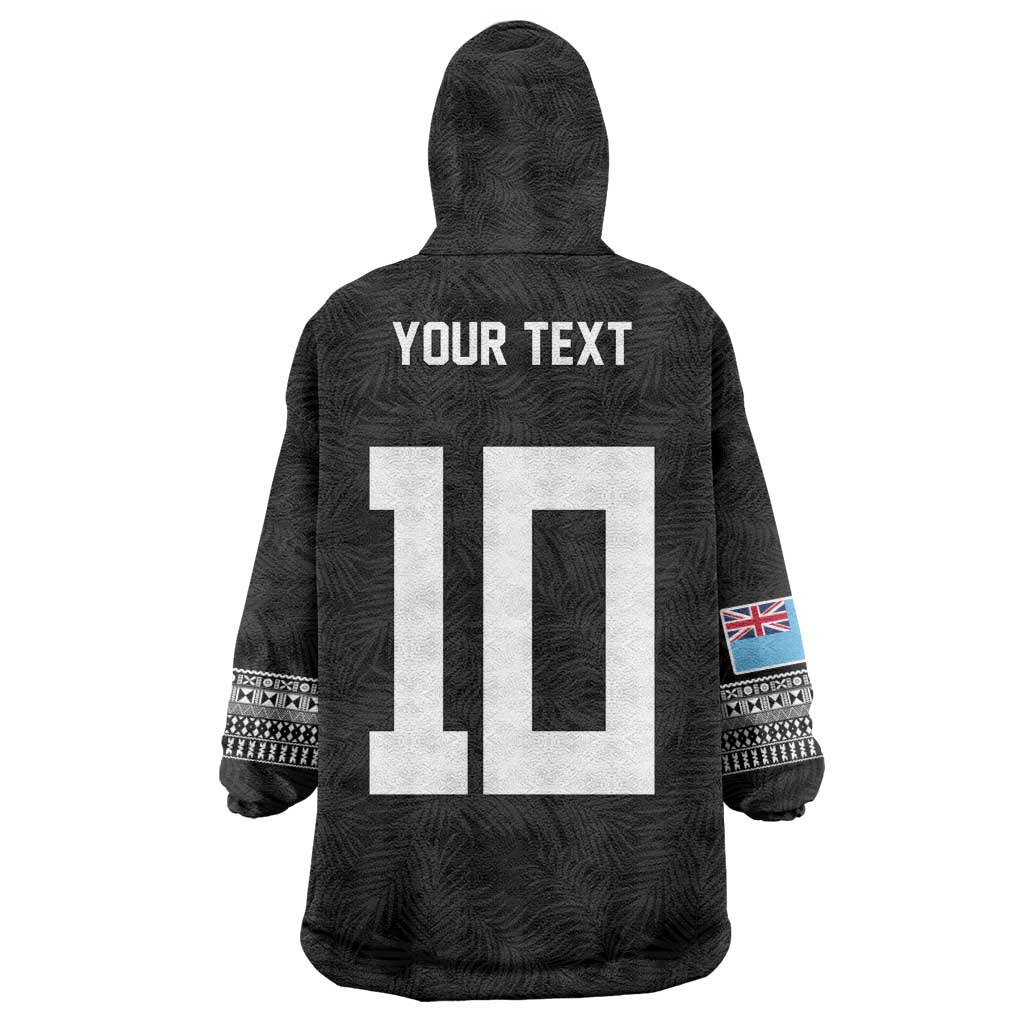 Custom Rugby Fiji Wearable Blanket Hoodie Fijian Masi Tribal Sporty Style Black Color LT03 - Polynesian Pride