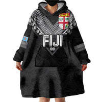 Custom Rugby Fiji Wearable Blanket Hoodie Fijian Masi Tribal Sporty Style Black Color LT03 - Polynesian Pride