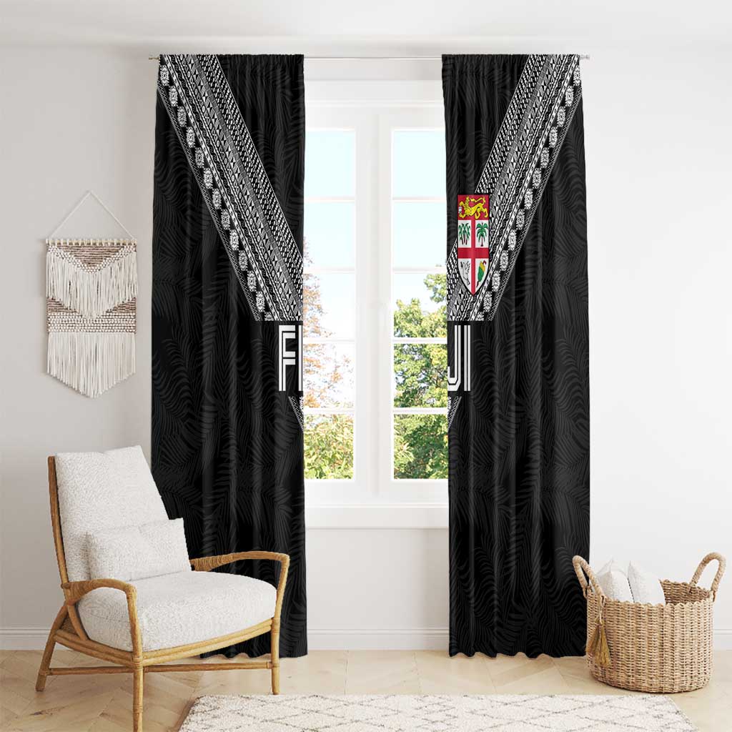 Rugby Fiji Window Curtain Fijian Masi Tribal Sporty Style Black Color LT03 - Polynesian Pride