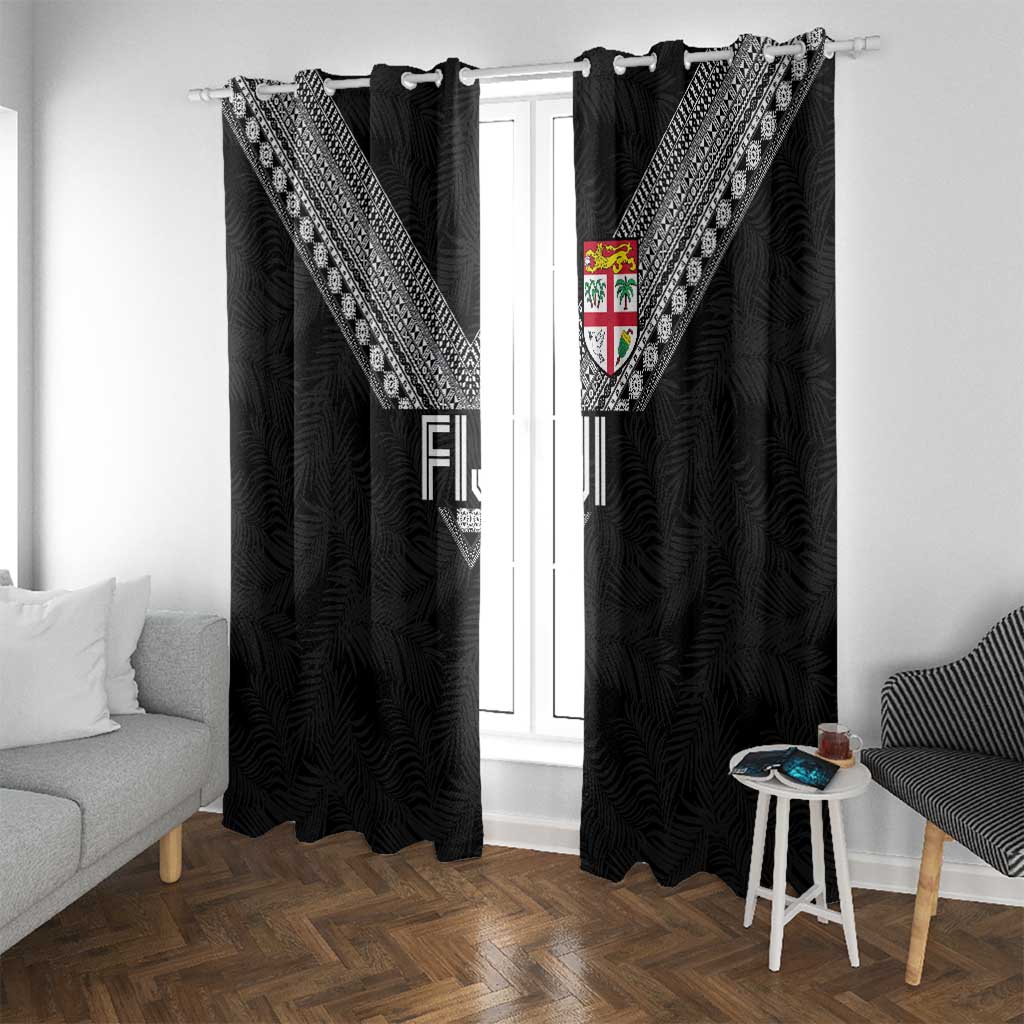 Rugby Fiji Window Curtain Fijian Masi Tribal Sporty Style Black Color LT03 With Grommets Black - Polynesian Pride