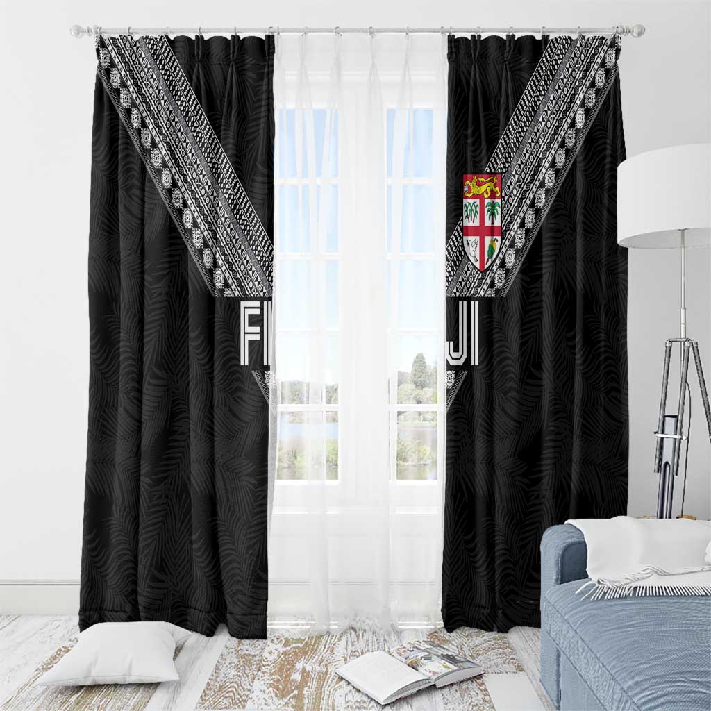 Rugby Fiji Window Curtain Fijian Masi Tribal Sporty Style Black Color LT03 - Polynesian Pride