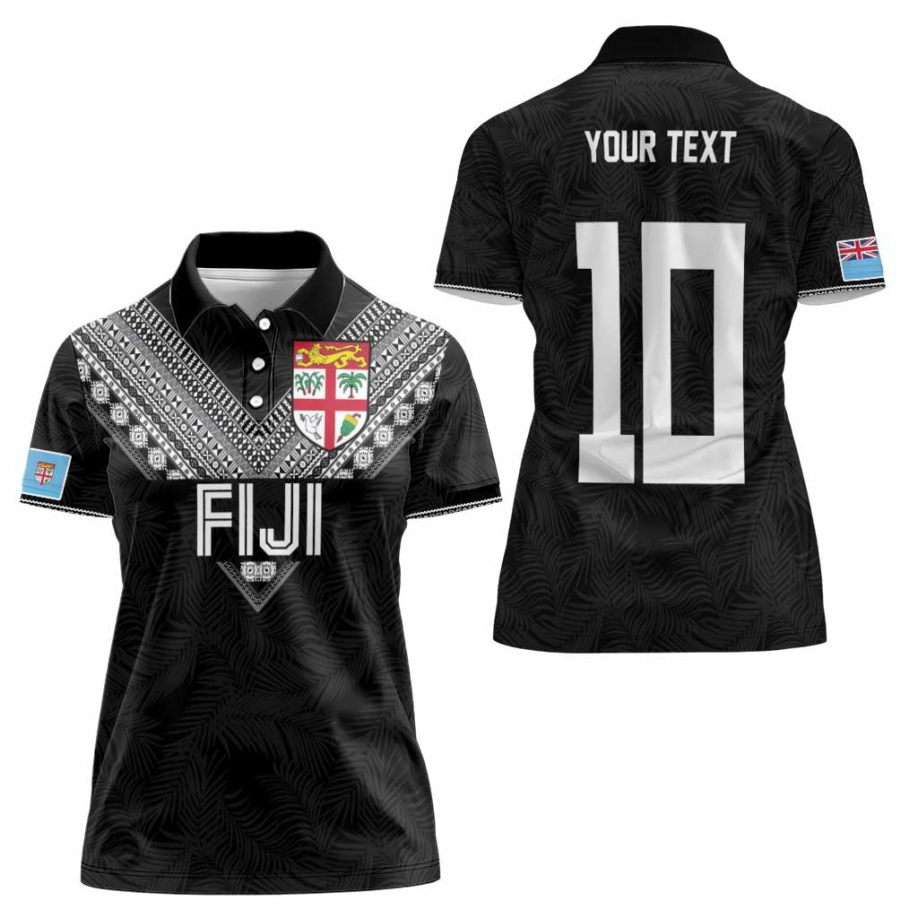 Custom Rugby Fiji Women Polo Shirt Fijian Masi Tribal Sporty Style Black Color LT03 - Polynesian Pride