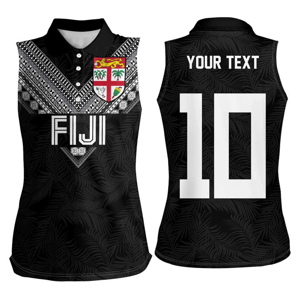 Custom Rugby Fiji Women Sleeveless Polo Shirt Fijian Masi Tribal Sporty Style Black Color LT03 - Polynesian Pride