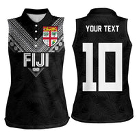 Custom Rugby Fiji Women Sleeveless Polo Shirt Fijian Masi Tribal Sporty Style Black Color LT03 - Polynesian Pride